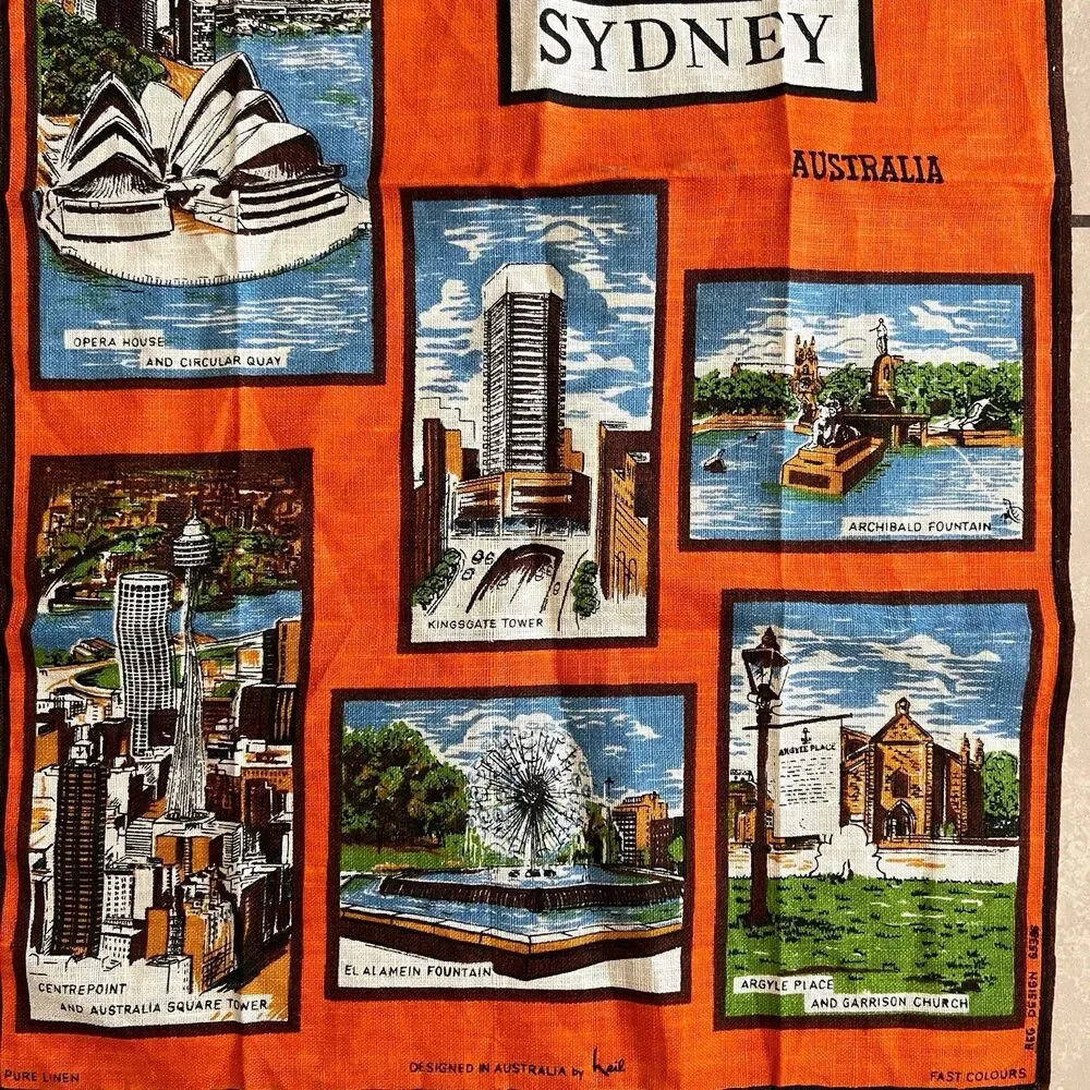 Vintage Kitchen Linen Tea Towel Sydney Australia Souvenir Historical Sites Heil